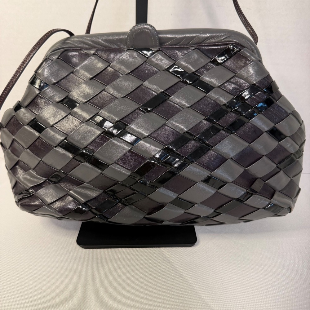 Sharif Vintage Woven Leather Crossbody Bag Grey Purple Black